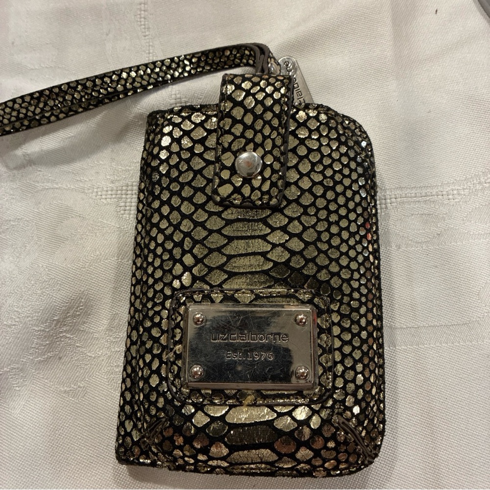 Gold Snake Print Phone Pouch wallet Liz Claiborne